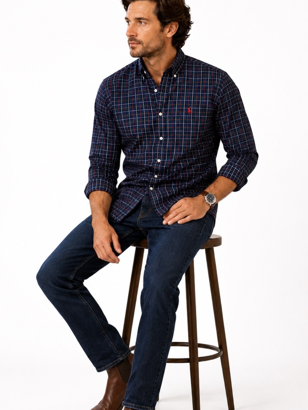 Ralph Lauren | Classic Fit Navy Windowpane Plaid Button-Down Shirt 100% Cotton